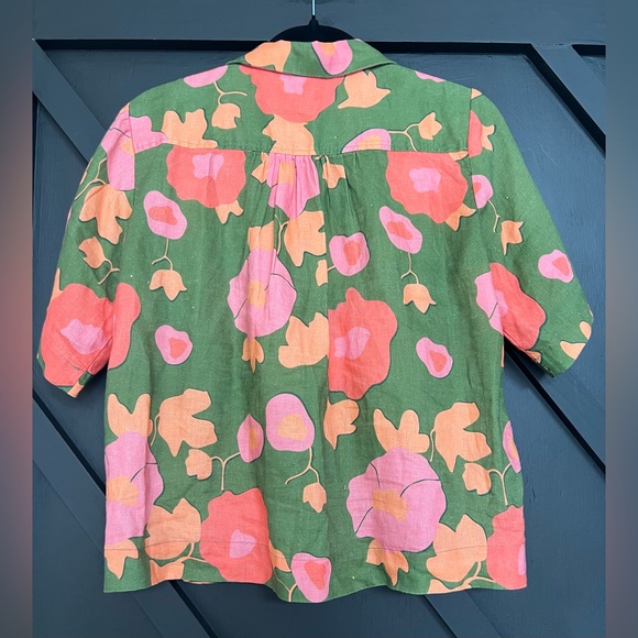 Birds of Paradis by Trovata Papaya Bloom Linen Nico Shirt, Size Small - Picture 9 of 10